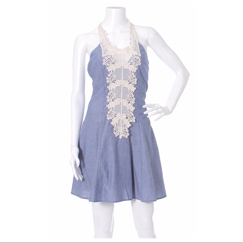 Denim Crochet Halter Dress